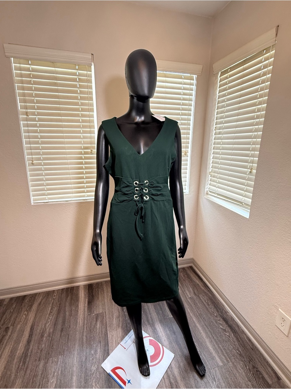 Premier Forest Green V-Neck Lace-Up Waist Dress